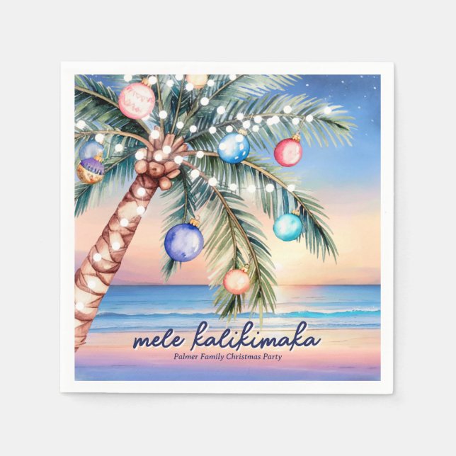 Palm Tree Tropical Beach Sunset Christmas Napkins (Front)