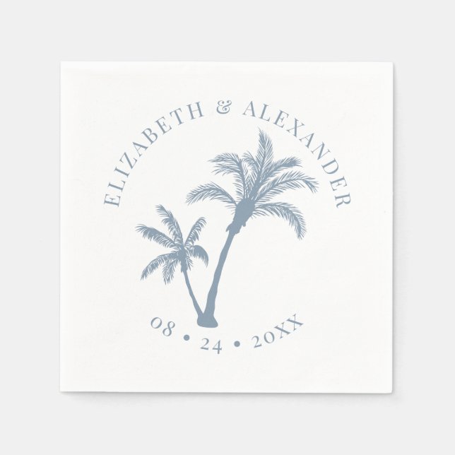 Palm Tree Tropical Beach Wedding Dusty Blue Napkins (Front)