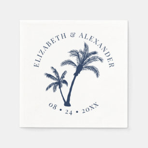 Palm Tree Tropical Beach Wedding Navy Blue Napkins