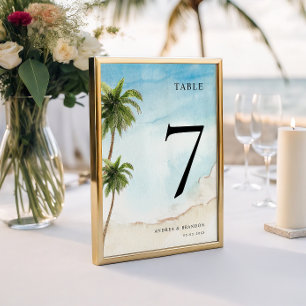 Palm Tree Tropical Beach Wedding Table Number   