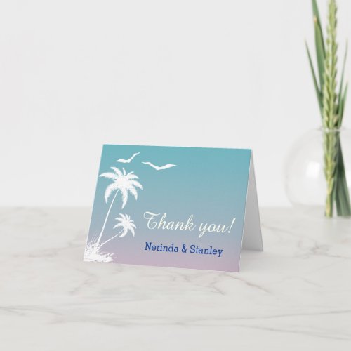 Palm tree tropical beach wedding Thank You photo