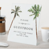 Palm Tree Tropical Boho Minimal Wedding Guestbook Pedestal Sign (In SItu)