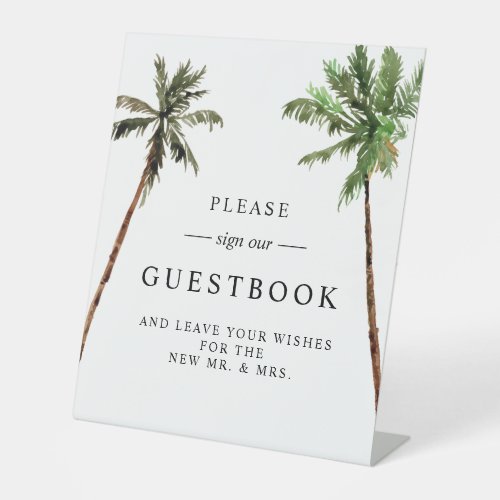 Palm Tree Tropical Boho Minimal Wedding Guestbook Pedestal Sign