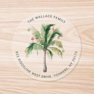 Palm Tree Tropical Christmas Family Address Classic Round Sticker