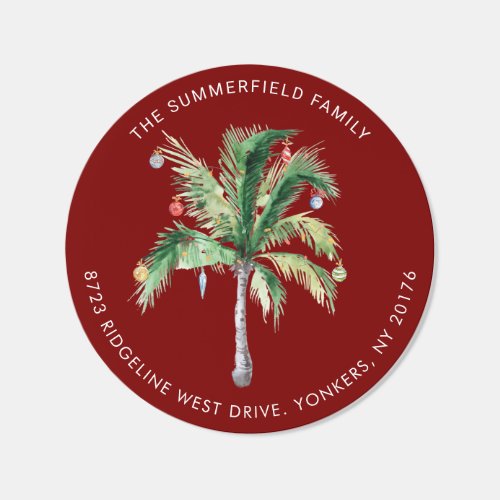 Palm Tree Tropical Christmas Return Address Classic Round Sticker