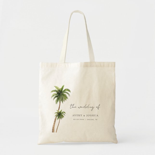 Palm Tree Tropical Destination Wedding Favor Tote Bag (Front)