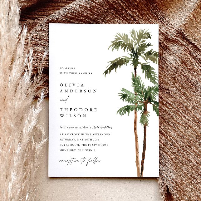 Palm Tree Tropical Destination Wedding  Invitation (Palm Tree Tropical Wedding Invitation beach destination invite wedding stationery)