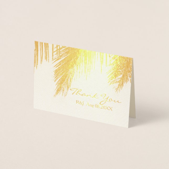palm tree tropical destination Wedding Thank You Foil Card (Front)