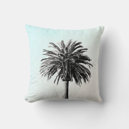 Palm Tree Tropical Elegant Blue Black White Throw Pillow