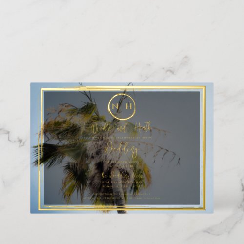 Palm Tree Tropical Elegant Photo Wedding Gold   Foil Invitation