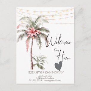  Palm Tree,Tropical Flower Heart Announcement