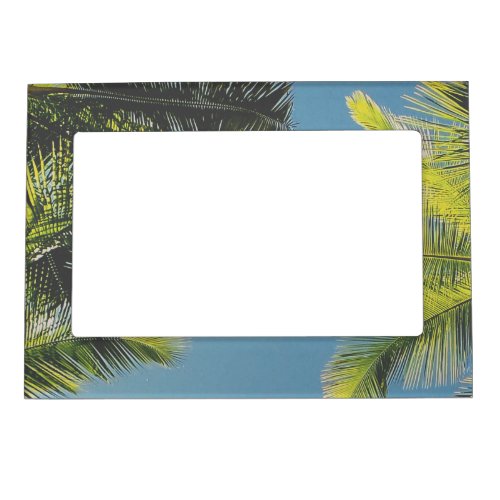 Palm tree tropical green leaves photo background magnetic frame