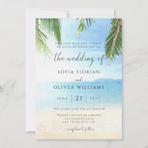 Palm Tree Tropical Island Beach Wedding Invitation