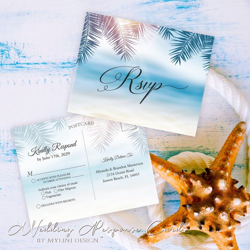 Palm Tree Tropical Island Beach Wedding RSVP Card