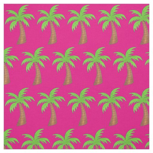 Palm Tree Tropical Island Hot Pink Green Beach Fun Fabric