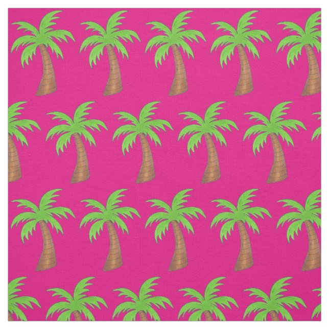 Palm Tree Tropical Island Hot Pink Green Beach Fun Fabric (Swatch)