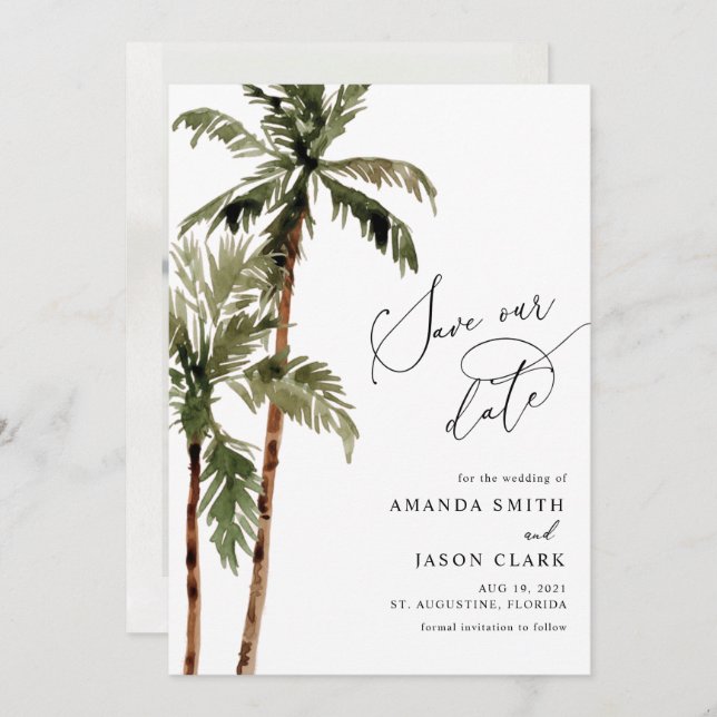 Palm Tree Tropical Island Minimal Beach Save The D Save The Date (Front/Back)