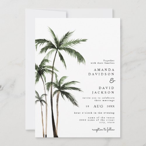 Palm Tree Tropical Island Minimal Beach Wedding In Invitation