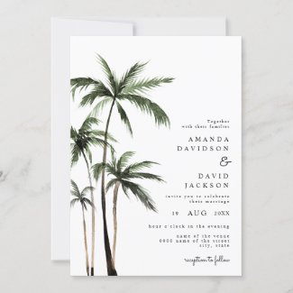 Palm Tree Tropical Island Minimal Beach Wedding In Invitation