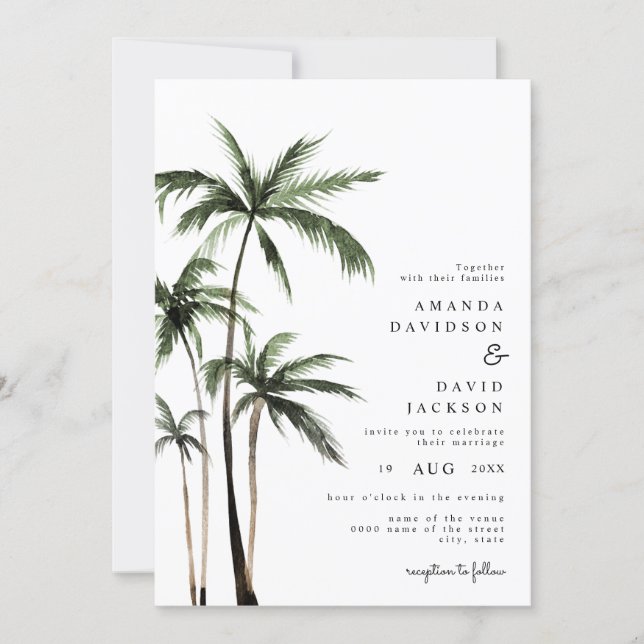Palm Tree Tropical Island Minimal Beach Wedding In Invitation (Front)