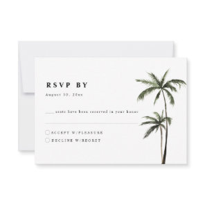 Palm Tree Tropical Island Minimal Beach Wedding RSVP Card