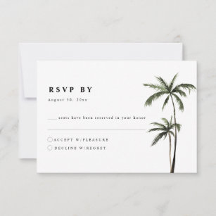 Palm Tree Tropical Island Minimal Beach Wedding RSVP Card