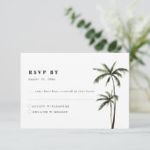 Palm Tree Tropical Island Minimal Beach Wedding RSVP Card (Standing Front)