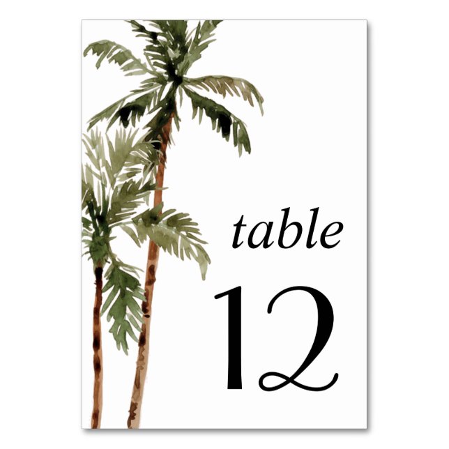 Palm Tree Tropical Island Minimal Beach Wedding  Table Number (Front)
