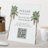 Palm Tree Tropical Island QR code Wedding Program Pedestal Sign (In SItu)