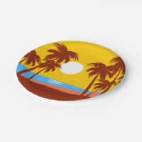 Palm Tree Tropical Island Sunset Paper Plates