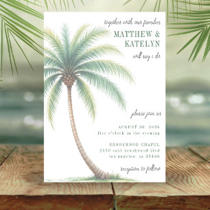 Palm Tree Tropical Island Watercolor Green Wedding Invitation