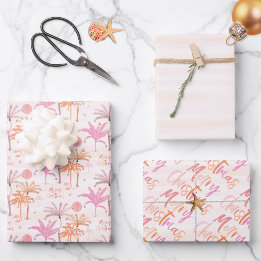 Palm Tree Tropical Merry Christmas Pattern Wrapping Paper Sheets