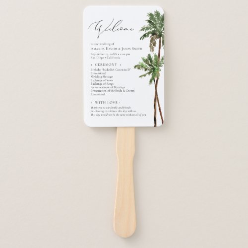 Palm Tree Tropical Minimal Beach Wedding Program Hand Fan