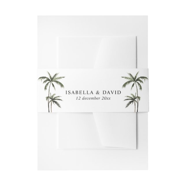 Palm Tree Tropical Minimal Green Wedding  Invitation Belly Band (Front Example)
