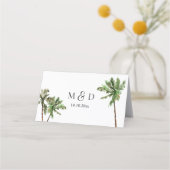 Palm Tree Tropical Minimal Green Wedding  Place Card (Back)