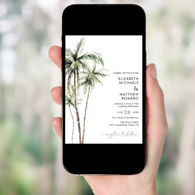 Palm Tree Tropical | Minimal Simple Wedding Invitation (Front Digital)