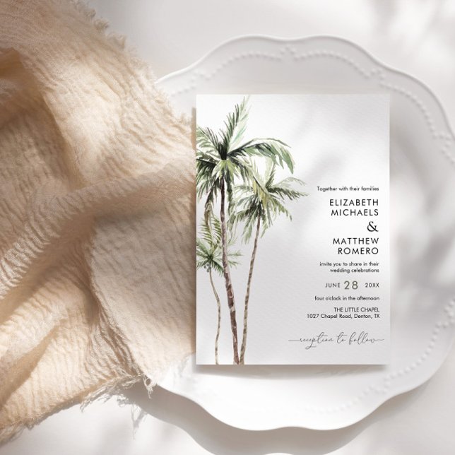 Palm Tree Tropical | Minimal Simple Wedding Invitation (Creator Uploaded)