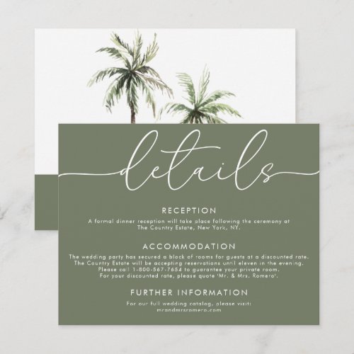 Palm Tree Tropical | Minimal Wedding Details Card