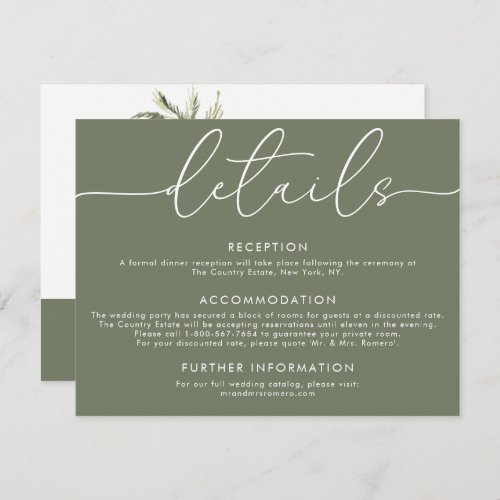 Palm Tree Tropical  Minimal Wedding Details Card