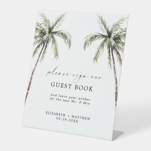 Palm Tree Tropical  Minimal Wedding Guest Book Pedestal Sign