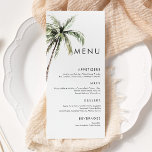 Palm Tree Tropical | Minimal Wedding Menu<br><div class="desc">Sandy beaches and warm breezes are what this design is all about. Celebrate your tropical wedding theme with our simple,  minimal palm tree design. This design is fully customizable and features beautiful watercolor palm trees and sans serif typography.</div>