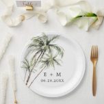 Palm Tree Tropical | Minimal Wedding Paper Plates<br><div class="desc">Sandy beaches and warm breezes are what this design is all about. Celebrate your tropical wedding theme with our simple,  minimal palm tree wedding plate design. This design is fully customizable and colors can be swapped to your liking.</div>