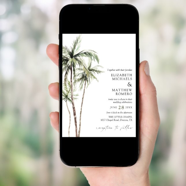 Palm Tree Tropical | Minimal Wedding Photo Invitation (Front Digital)