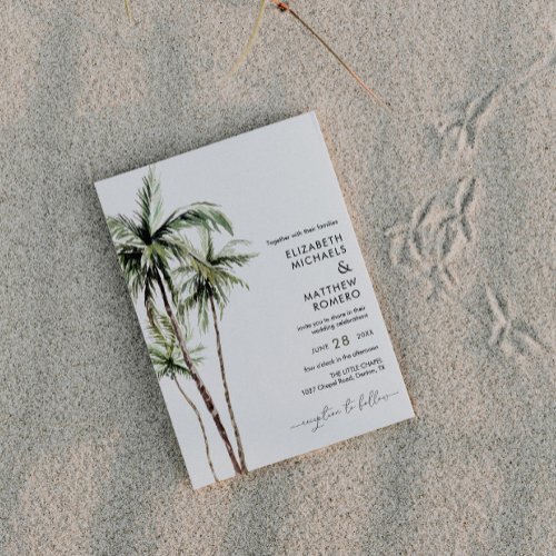 Palm Tree Tropical  Minimal Wedding Photo Invitation