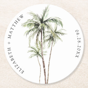 Palm Tree Tropical   Minimal Wedding Round Paper Coaster
