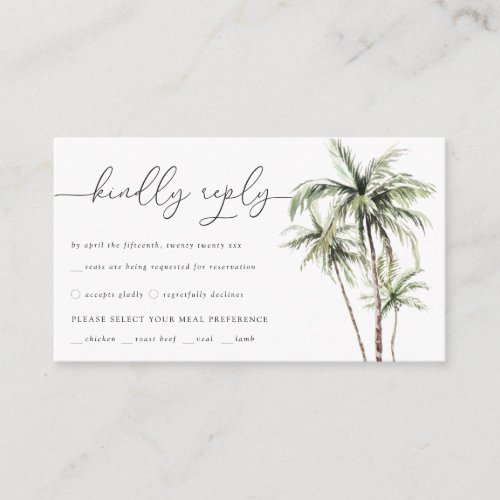 Palm Tree Tropical  Minimal Wedding RSVP Reply Enclosure Card