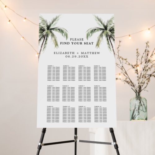 Palm Tree Tropical  Minimal Wedding Seating Chart Foam Board
