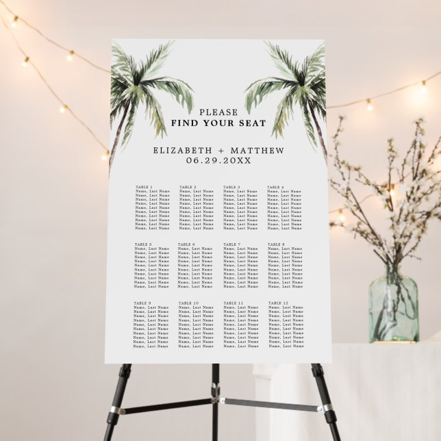 Palm Tree Tropical | Minimal Wedding Seating Chart Foam Board (In Situ (Stand))