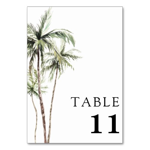 Palm Tree Tropical  Minimal Wedding Table Number