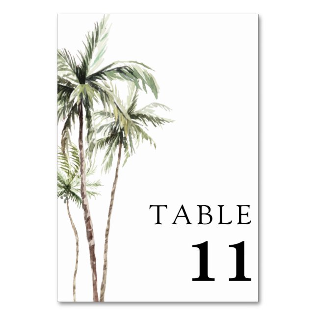Palm Tree Tropical | Minimal Wedding Table Number (Front)